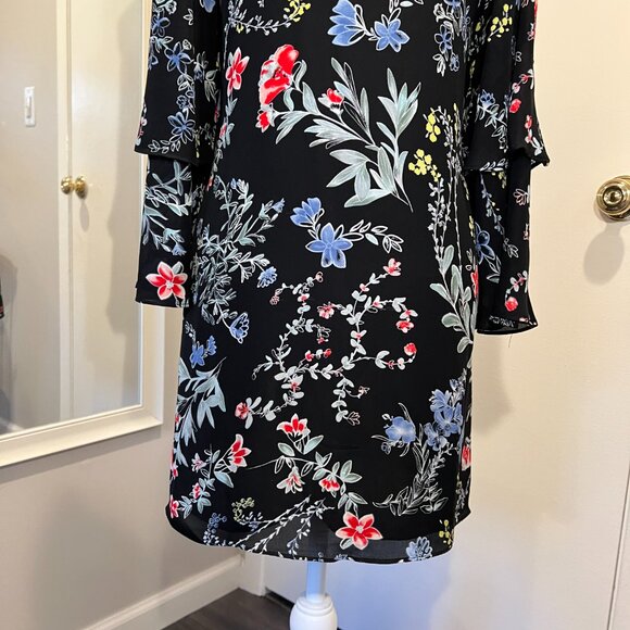 Parker Black Agave Floral Cold Shoulder Silk Mini Dress, Size Small - Picture 14 of 16